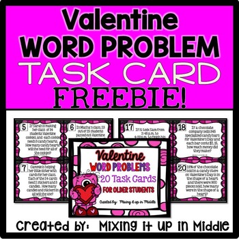 Preview of Valentine Math Center:  WORD PROBLEM Task Cards