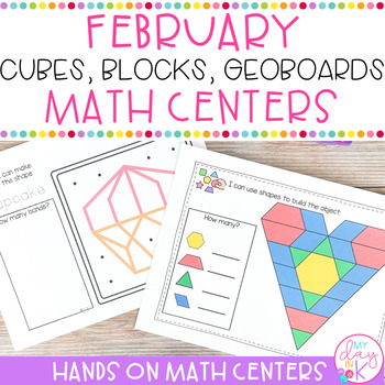 Preview of February & Valentine's Day Math Mats | Geoboards, Snap Cubes, & Pattern Blocks