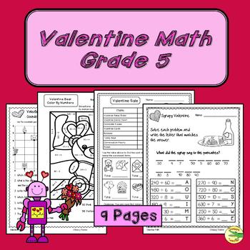 Preview of Valentine Math Grade 5 Printables