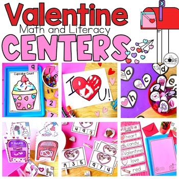 Preview of Valentine Math & Literacy Centers Preschool - Valentines Day PreK Activities
