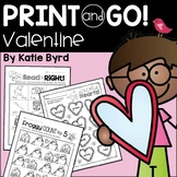 Valentine Math Reading Phonics and Literacy NO PREP Printa