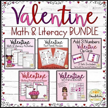 Preview of Valentine Math and Literacy BUNDLE