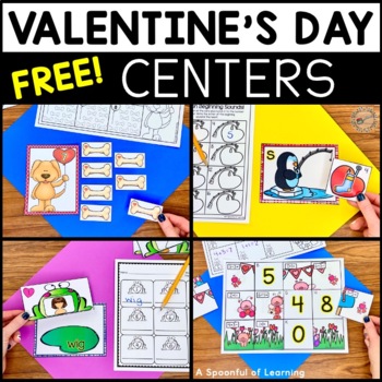 Preview of Valentine's Day Math and Literacy Centers FREE