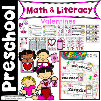 Preview of Valentine Math and Literacy Centers Preschool