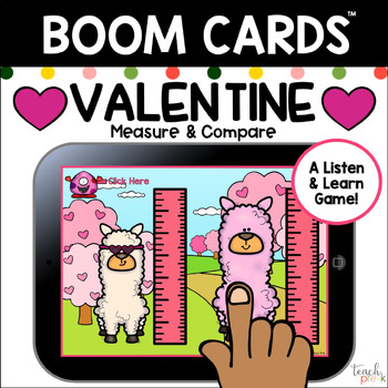 Preview of Valentine Measurement Boom Cards for Preschool, PreK, & K - Measure & Compare