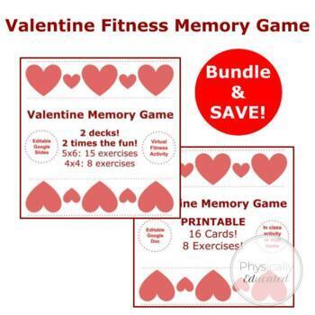 Preview of Valentine Fitness Memory Game Bundle (Virtual & Printable Options)