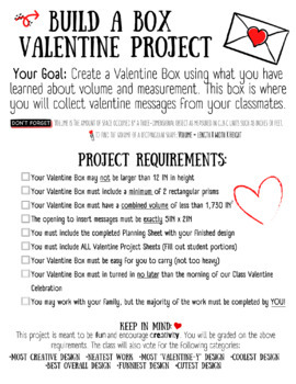 Preview of Valentine Message Box with Volume and Measurement / Project Based Learning