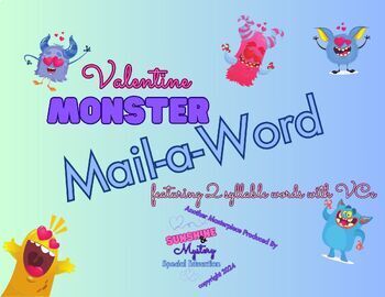 Preview of Valentine Monster Mail-a-Word Game: 2 syllable words with prefix + VCe