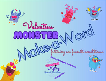 Preview of Valentine Monster Make-a-Word Game Common Vowel Teams