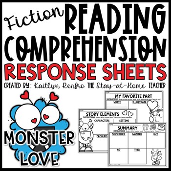 Preview of Valentine Monsters Themed Reading Response Worksheets