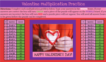 Preview of Valentine Multiplication Self Grading Activity