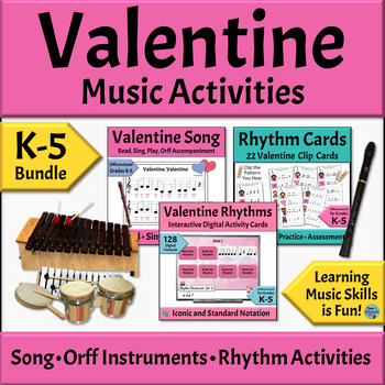 Preview of Valentine Music Activities Mini Bundle - Song, Orff Ostinato, Rhythm Flashcards