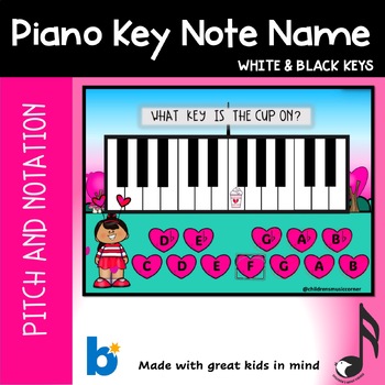Preview of Valentine Music  Piano Key Name All Keys Digital Task Cards on Boom Cards™