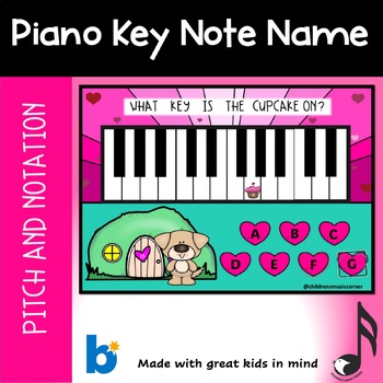 Preview of Valentine Music  Piano Key Name Digital Task Cards on Boom Cards™