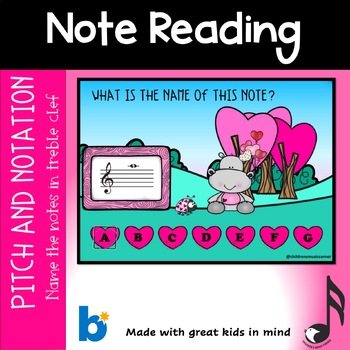 Preview of Valentine Music Treble  Clef Note Reading in Digital Task Cards on Boom Cards™