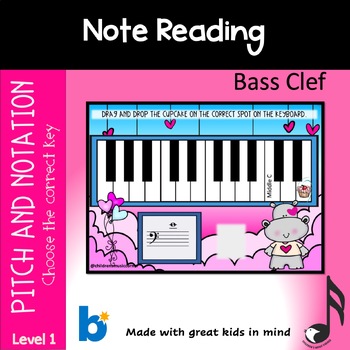 Preview of Valentine - Note Reading Bass Clef on Piano Digital Task Cards on Boom Cards™