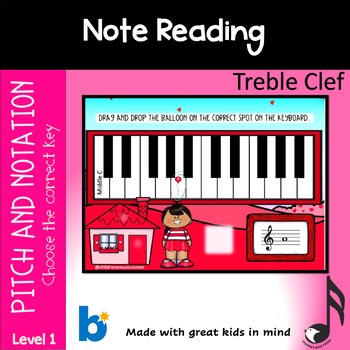 Preview of Valentine - Note Reading Treble Clef on Piano Digital Task Cards on Boom Cards™