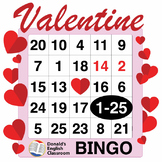 Valentine Number Bingo 1-25 ESL ELL Newcomer Game