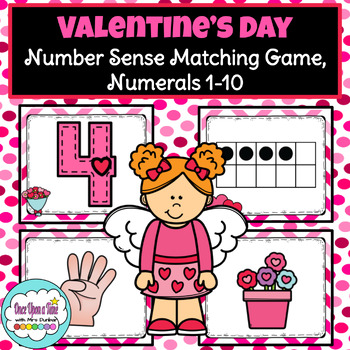 Preview of Valentine Number Sense Matching Game, Numerals 1-10 | Valentine Math Center