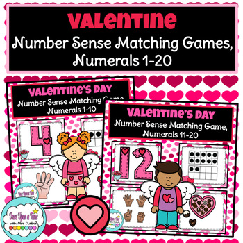 Preview of Valentine Number Sense Matching Game, Numerals 1-20 | Valentine Math Center