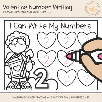 Preview of Valentine Number Tracing & Writing | Numbers 0-20 | PreK Kinder Valentine Math