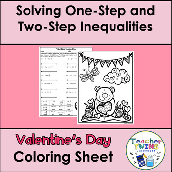 Preview of Solving One and Two Step Inequalities Valentine's Coloring Sheet