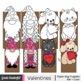 Valentine Paper Bag Puppets Bundle, Puppy, Cat, Gnomes