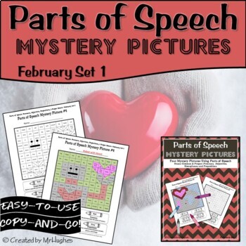 Preview of Valentine Parts of Speech Mystery Pictures | Grammar Mystery Pictures | February