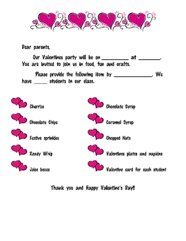 Valentine Party Note to Parents by Erin Stripling | TpT