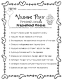 Valentine Party Prepositions & Prepositional Phrases Worksheet