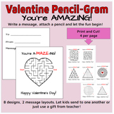 Valentine Pencil-gram/Message Cards - Print and Cut