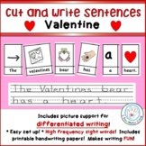 Valentine  Picture Word Cut and Write Sentences for Kinder