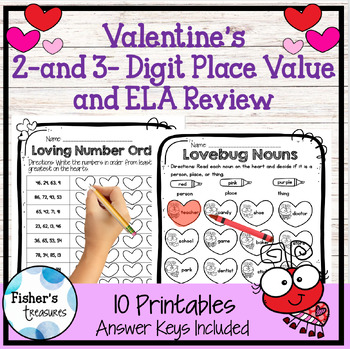 Preview of Bundle- Valentine Place Value and ELA Review