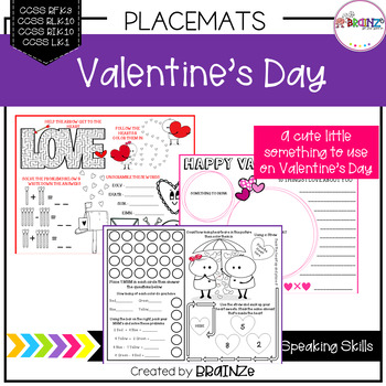 Preview of Valentine Placemats with Activities | Color & Black & White