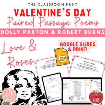 Preview of Valentine Poetry Activity Dolly Parton/Robert Burns on Roses - Compare/Contrast