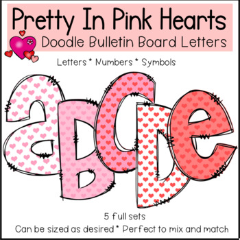 Preview of Valentine Pretty in Pink Hearts  Doodle Letters * Bullentin Board Alphabet Decor