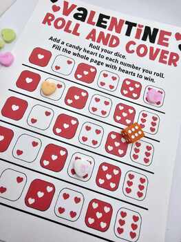 Valentine Printable Dice Game Valentine's Roll and Cover Heart Dice Game