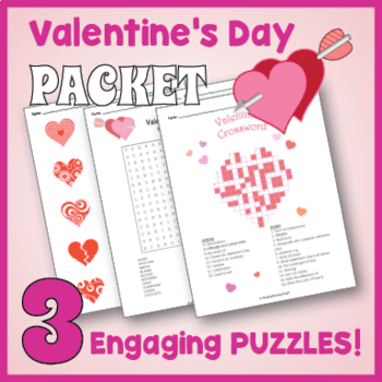 Valentine's Day Word Search, Crossword, and Scramble by Puzzles to Print