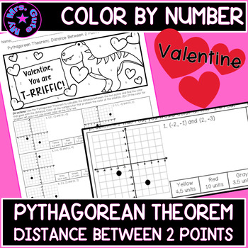 Preview of Valentine Pythagorean Theorem Distance Between 2 Points Color by Number