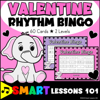 Preview of Valentine Rhythm Flashcard Bingo: Valentine Music Game Valentine Music Activity