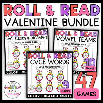 Preview of Valentine's Day Roll and Read Fluency Practice Games Bundle
