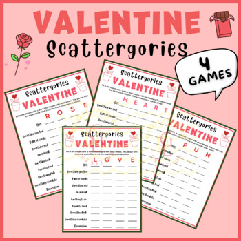 Preview of Valentine Scattergories game Puzzle riddle sight word middle high school 6th 5th