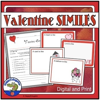 Preview of Valentine Similes Practice with Easel Activity Digital and Print