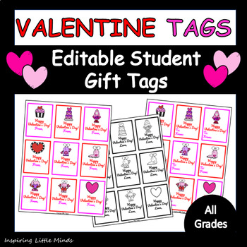 Preview of Valentine Student Gift Tags 9 Different EDITABLE Valentine Designs