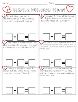 Preview of Valentine Subtraction Word Problems