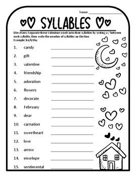 valentine syllables worksheet valentines syllable count valentines day