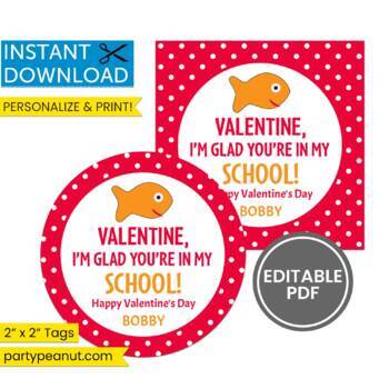 Goldfish Cracker Valentine's Day Tags Editable Valentine Tags
