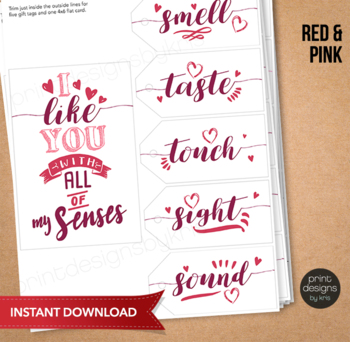 Valentine Tags for the Five Senses Gift Cards