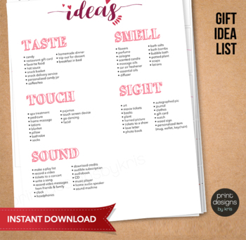 5 Senses Gift Tags Printable, 5 Senses Tags and Card for Birthday