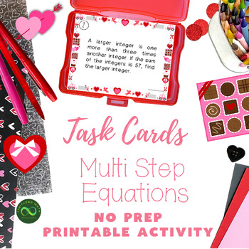 Preview of Valentine Task Cards - Multi Step Equations Word Problems w/ Variables on 1 side